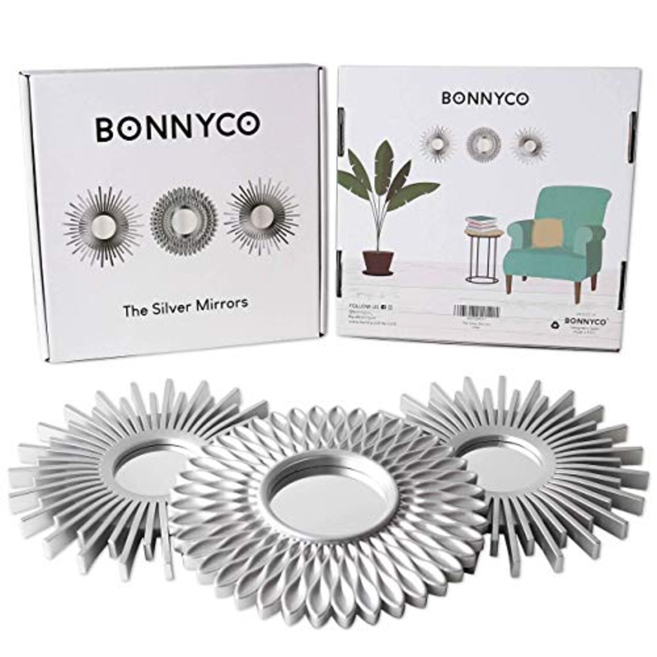 3 Pack Wall Mirrors Silver Mirrors for Living Room, Home Decor for Bedroom | Mirrors Silver Wall Decor Round | Decorative Mirror, Vintage & Chic Home Accessories - Gifts for Women, Mums